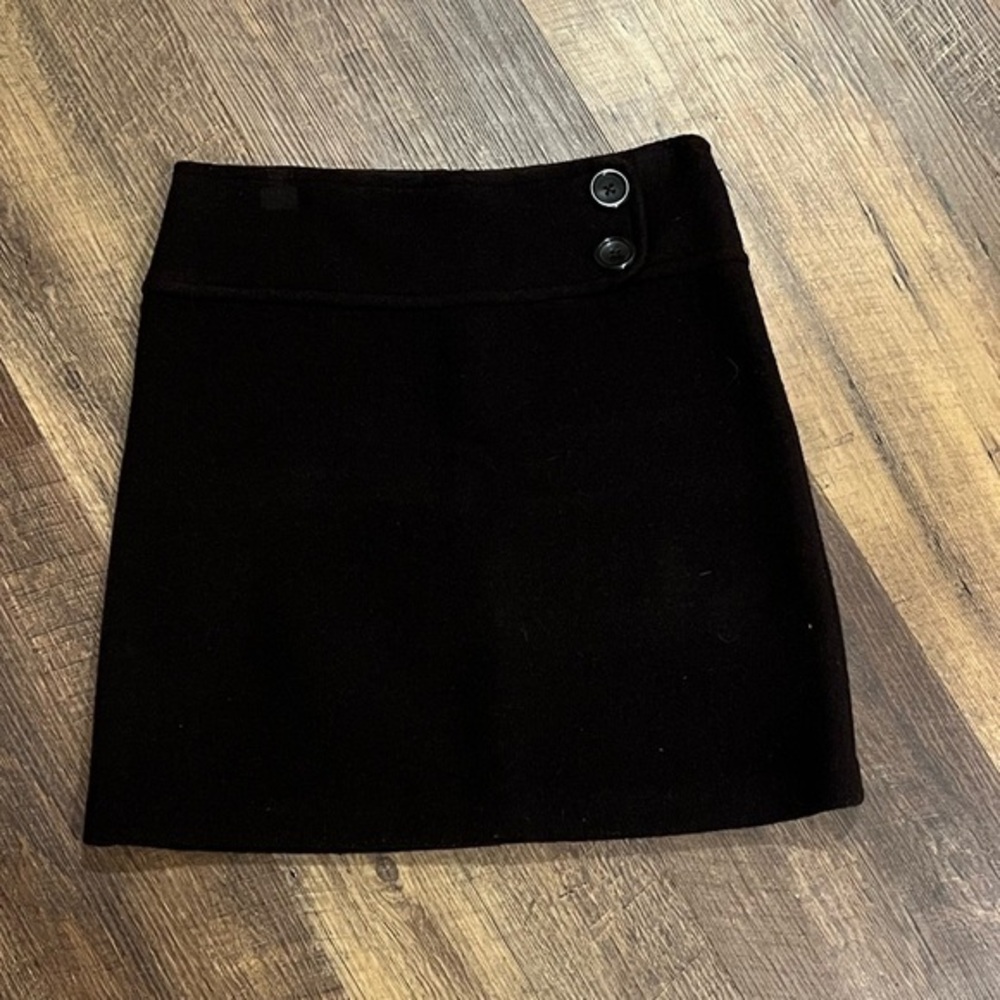 Willi Smith chocolate‎ brown mini skirt womens size 6 100% wool button detail